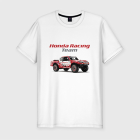 Мужская футболка хлопок Slim с принтом Honda racing team в Тюмени, 92% хлопок, 8% лайкра | приталенный силуэт, круглый вырез ворота, длина до линии бедра, короткий рукав | car | honda | japan | motorsport | off road | racing | team | автомобиль | автоспорт | внедорожник | гонка | хонда | япония