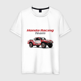 Мужская футболка хлопок с принтом Honda racing team в Тюмени, 100% хлопок | прямой крой, круглый вырез горловины, длина до линии бедер, слегка спущенное плечо. | Тематика изображения на принте: car | honda | japan | motorsport | off road | racing | team | автомобиль | автоспорт | внедорожник | гонка | хонда | япония