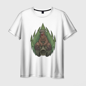 Мужская футболка 3D с принтом Медведь танкист в Новосибирске, 100% полиэфир | прямой крой, круглый вырез горловины, длина до линии бедер | 23 февраля | атака | лес | медведь | танк