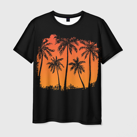 Мужская футболка 3D с принтом Пальмы на пляже в Екатеринбурге, 100% полиэфир | прямой крой, круглый вырез горловины, длина до линии бедер | beach | palm trees | лето | пальмы | пляж