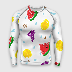 Мужской рашгард 3D с принтом Пиксельные фрукты в Тюмени,  |  | paint | апельсины | арбузы | веточки | виноград | вода | детские | корица | лимоны | пиксель арт | фрукты