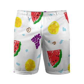 Мужские шорты спортивные с принтом Пиксельные фрукты в Петрозаводске,  |  | paint | апельсины | арбузы | веточки | виноград | вода | детские | корица | лимоны | пиксель арт | фрукты
