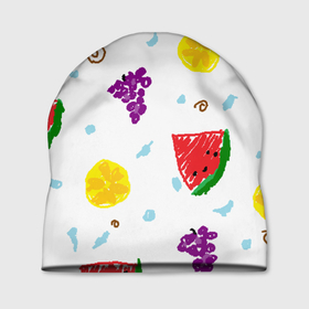 Шапка 3D с принтом Пиксельные фрукты в Курске, 100% полиэстер | универсальный размер, печать по всей поверхности изделия | paint | апельсины | арбузы | веточки | виноград | вода | детские | корица | лимоны | пиксель арт | фрукты