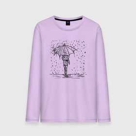 Мужской лонгслив хлопок с принтом Девушка с зонтом под дождем в Санкт-Петербурге, 100% хлопок |  | вода | девушка | дождь | женщина | зонт | зонтик | капли | прогулка | рисунок
