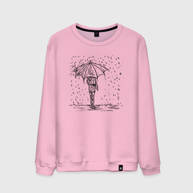 Мужской свитшот хлопок с принтом Девушка с зонтом под дождем в Санкт-Петербурге, 100% хлопок |  | вода | девушка | дождь | женщина | зонт | зонтик | капли | прогулка | рисунок