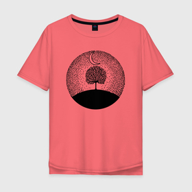 Мужская футболка хлопок Oversize с принтом Луна и дерево в Санкт-Петербурге, 100% хлопок | свободный крой, круглый ворот, “спинка” длиннее передней части | абстракция | арт | ветки | дерево | звезды | луна | небо | ночь | природа | рисунок