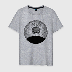 Мужская футболка хлопок с принтом Луна и дерево в Новосибирске, 100% хлопок | прямой крой, круглый вырез горловины, длина до линии бедер, слегка спущенное плечо. | абстракция | арт | ветки | дерево | звезды | луна | небо | ночь | природа | рисунок
