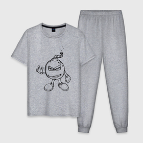 Мужская пижама хлопок с принтом Бомба Бум в Екатеринбурге, 100% хлопок | брюки и футболка прямого кроя, без карманов, на брюках мягкая резинка на поясе и по низу штанин
 | арт | бомба | бум | взрыв | карикатура | рисунок