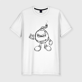 Мужская футболка хлопок Slim с принтом Бомба Бум в Екатеринбурге, 92% хлопок, 8% лайкра | приталенный силуэт, круглый вырез ворота, длина до линии бедра, короткий рукав | арт | бомба | бум | взрыв | карикатура | рисунок