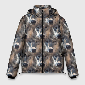 Мужская зимняя куртка 3D с принтом Морда волка паттерн в Новосибирске, верх — 100% полиэстер; подкладка — 100% полиэстер; утеплитель — 100% полиэстер | длина ниже бедра, свободный силуэт Оверсайз. Есть воротник-стойка, отстегивающийся капюшон и ветрозащитная планка. 

Боковые карманы с листочкой на кнопках и внутренний карман на молнии. | Тематика изображения на принте: wolf | волк | волки | паттрен | пес | собаки
