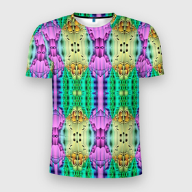 Мужская футболка 3D Slim с принтом психоделика   калейдоскоп в Санкт-Петербурге, 100% полиэстер с улучшенными характеристиками | приталенный силуэт, круглая горловина, широкие плечи, сужается к линии бедра | абстракция | калейдоскоп | паттерн | психоделика | текстуры