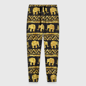 Мужские брюки 3D с принтом золотые слоны в Курске, 100% полиэстер | манжеты по низу, эластичный пояс регулируется шнурком, по бокам два кармана без застежек, внутренняя часть кармана из мелкой сетки | gold | золото | золотой слон | паттерн | слоны | текстуры