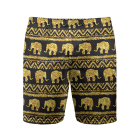 Мужские шорты спортивные с принтом золотые слоны в Екатеринбурге,  |  | gold | золото | золотой слон | паттерн | слоны | текстуры