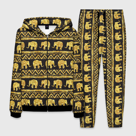 Мужской костюм 3D с принтом золотые слоны в Екатеринбурге, 100% полиэстер | Манжеты и пояс оформлены тканевой резинкой, двухслойный капюшон со шнурком для регулировки, карманы спереди | gold | золото | золотой слон | паттерн | слоны | текстуры