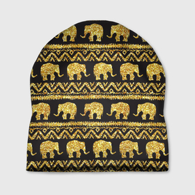 Шапка 3D с принтом золотые слоны в Курске, 100% полиэстер | универсальный размер, печать по всей поверхности изделия | gold | золото | золотой слон | паттерн | слоны | текстуры