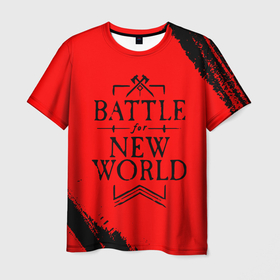 Мужская футболка 3D с принтом NEW WORLD   Битва в Новосибирске, 100% полиэфир | прямой крой, круглый вырез горловины, длина до линии бедер | amazon | covenant | game | games | logo | marauders | new | new world | rpg | syndicate | world | амазон | ворлд | игра | игры | ковенанты | краска | лого | марадеры | мир | новый | нью | нью ворлд | рпг | синдикат