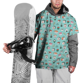 Накидка на куртку 3D с принтом Кавайные суши и роллы с глазами в Петрозаводске, 100% полиэстер |  | Тематика изображения на принте: еда | кавай | роллы | суши | унаги | япония | японская