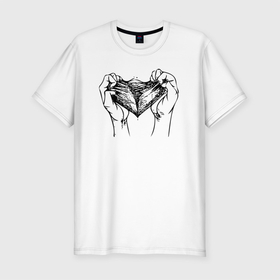 Мужская футболка хлопок Slim с принтом LOVE END в Тюмени, 92% хлопок, 8% лайкра | приталенный силуэт, круглый вырез ворота, длина до линии бедра, короткий рукав | heart | love | измена | конец | любовь | отношения | половина | разлука | разрыв | сердце | чувства