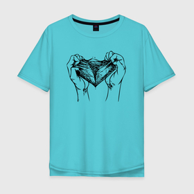 Мужская футболка хлопок Oversize с принтом LOVE END в Тюмени, 100% хлопок | свободный крой, круглый ворот, “спинка” длиннее передней части | heart | love | измена | конец | любовь | отношения | половина | разлука | разрыв | сердце | чувства