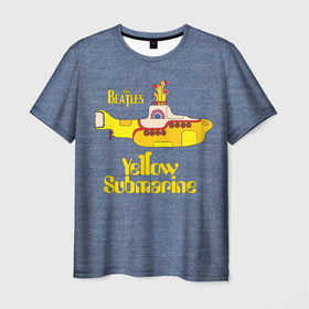 Мужская футболка 3D с принтом On a Yellow Submarine 3D в Екатеринбурге, 100% полиэфир | прямой крой, круглый вырез горловины, длина до линии бедер | john lennon | lennon | the beatles | yellow submarine | битлз | битлы | джинса | джон леннон | леннон | лодка | подводная | подлодка