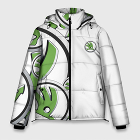 Мужская зимняя куртка 3D с принтом Skoda | Half Pattern | Logo в Тюмени, верх — 100% полиэстер; подкладка — 100% полиэстер; утеплитель — 100% полиэстер | длина ниже бедра, свободный силуэт Оверсайз. Есть воротник-стойка, отстегивающийся капюшон и ветрозащитная планка. 

Боковые карманы с листочкой на кнопках и внутренний карман на молнии. | Тематика изображения на принте: auto sport | autosport | patern | pattern | skoda | vag | авто | авто спорт | автомобиль | автоспорт | ам | ваг | вагавод | машина | патерн | паттерн | шкода | шкодавод