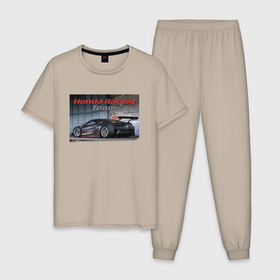 Мужская пижама хлопок с принтом Honda GT3 Racing Team в Петрозаводске, 100% хлопок | брюки и футболка прямого кроя, без карманов, на брюках мягкая резинка на поясе и по низу штанин
 | Тематика изображения на принте: car | honda | japan | motorsport | power | racing | team | автомобиль | автоспорт | гонка | мощь | хонда | япония