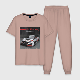 Мужская пижама хлопок с принтом Honda Motorsport   Racing Team в Курске, 100% хлопок | брюки и футболка прямого кроя, без карманов, на брюках мягкая резинка на поясе и по низу штанин
 | honda | japan | motorsport | power | racing | team | автоспорт | гонка | мощь | хонда | япония