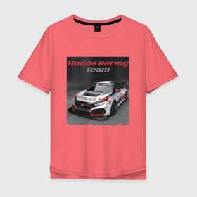 Мужская футболка хлопок Oversize с принтом Honda Motorsport   Racing Team в Петрозаводске, 100% хлопок | свободный крой, круглый ворот, “спинка” длиннее передней части | honda | japan | motorsport | power | racing | team | автоспорт | гонка | мощь | хонда | япония