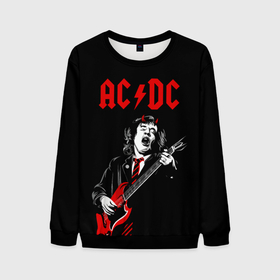 Мужской свитшот 3D с принтом AC DC Ангус Янг гитарист , 100% полиэстер с мягким внутренним слоем | круглый вырез горловины, мягкая резинка на манжетах и поясе, свободная посадка по фигуре | Тематика изображения на принте: ac | ac dc | acdc | dc | music | rock | музыка | рок