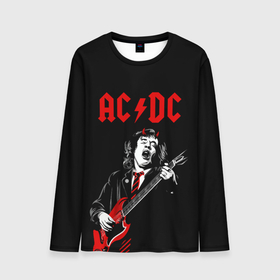 Мужской лонгслив 3D с принтом AC DC Ангус Янг гитарист , 100% полиэстер | длинные рукава, круглый вырез горловины, полуприлегающий силуэт | ac | ac dc | acdc | dc | music | rock | музыка | рок