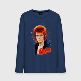 Мужской лонгслив хлопок с принтом David Bowie | Blue Jacket в Новосибирске, 100% хлопок |  | 70е | bowie | david bowie | roc n roll | starman | ziggy stardust | боуи | дэвид боуи | зигги стардаст | музыка | рок н ролл | стармэн