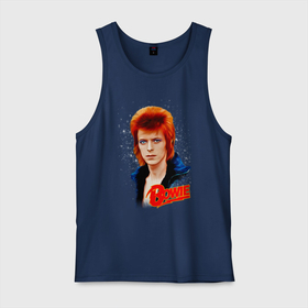 Мужская майка хлопок с принтом David Bowie | Blue Jacket в Екатеринбурге, 100% хлопок |  | 70е | bowie | david bowie | roc n roll | starman | ziggy stardust | боуи | дэвид боуи | зигги стардаст | музыка | рок н ролл | стармэн