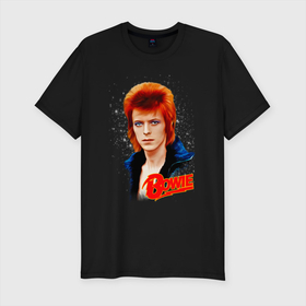 Мужская футболка хлопок Slim с принтом David Bowie | Blue Jacket в Новосибирске, 92% хлопок, 8% лайкра | приталенный силуэт, круглый вырез ворота, длина до линии бедра, короткий рукав | 70е | bowie | david bowie | roc n roll | starman | ziggy stardust | боуи | дэвид боуи | зигги стардаст | музыка | рок н ролл | стармэн