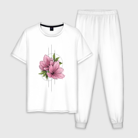 Мужская пижама хлопок с принтом Акварельный розовой цветок в Белгороде, 100% хлопок | брюки и футболка прямого кроя, без карманов, на брюках мягкая резинка на поясе и по низу штанин
 | 8 march | 8 марта | cool girl | feminism | flower | girl | woman | в подарок | весна | девочкам | девочке | женские | женщинам | женщине | март | праздник | фем | феминизм | цветочки | цветы