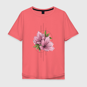 Мужская футболка хлопок Oversize с принтом Акварельный розовой цветок в Санкт-Петербурге, 100% хлопок | свободный крой, круглый ворот, “спинка” длиннее передней части | 8 march | 8 марта | cool girl | feminism | flower | girl | woman | в подарок | весна | девочкам | девочке | женские | женщинам | женщине | март | праздник | фем | феминизм | цветочки | цветы