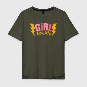 Мужская футболка хлопок Oversize с принтом Lightning Girl Power в Санкт-Петербурге, 100% хлопок | свободный крой, круглый ворот, “спинка” длиннее передней части | 8 march | 8 марта | cool girl | feminism | flower | girl | woman | в подарок | весна | девочкам | девочке | женские | женщинам | женщине | март | праздник | фем | феминизм | цветочки | цветы
