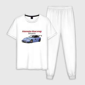 Мужская пижама хлопок с принтом Honda Racing Team в Курске, 100% хлопок | брюки и футболка прямого кроя, без карманов, на брюках мягкая резинка на поясе и по низу штанин
 | honda | japan | motorsport | power | racing | team | автоспорт | гонка | мощь | хонда | япония