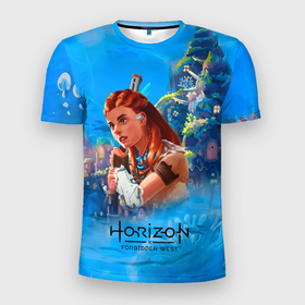 Мужская футболка 3D Slim с принтом Horizon подводный мир в Петрозаводске, 100% полиэстер с улучшенными характеристиками | приталенный силуэт, круглая горловина, широкие плечи, сужается к линии бедра | aloy | horizon | horizon forbidden west | horizon zero dawn | харайзон | хорайзон | элой