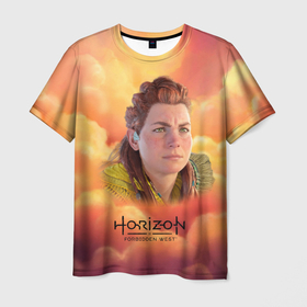 Мужская футболка 3D с принтом Horizon sky в Екатеринбурге, 100% полиэфир | прямой крой, круглый вырез горловины, длина до линии бедер | aloy | horizon | horizon forbidden west | horizon zero dawn | харайзон | хорайзон | элой