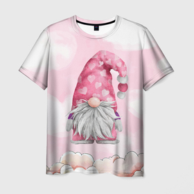 Мужская футболка 3D с принтом Сонный гномик в Санкт-Петербурге, 100% полиэфир | прямой крой, круглый вырез горловины, длина до линии бедер | гном | гномик | домовой | облака | облачка | сонный