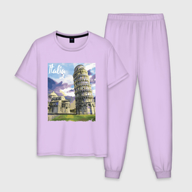 Мужская пижама хлопок с принтом Италия   Пизанская башня , 100% хлопок | брюки и футболка прямого кроя, без карманов, на брюках мягкая резинка на поясе и по низу штанин
 | italy | legend | nature | pisa | tower | башня | италия | легенда | пиза | природа