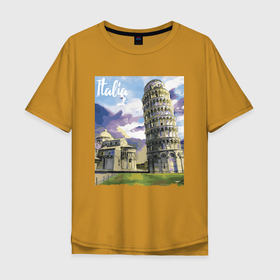 Мужская футболка хлопок Oversize с принтом Италия   Пизанская башня в Екатеринбурге, 100% хлопок | свободный крой, круглый ворот, “спинка” длиннее передней части | italy | legend | nature | pisa | tower | башня | италия | легенда | пиза | природа
