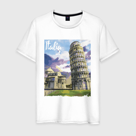 Мужская футболка хлопок с принтом Италия   Пизанская башня в Петрозаводске, 100% хлопок | прямой крой, круглый вырез горловины, длина до линии бедер, слегка спущенное плечо. | italy | legend | nature | pisa | tower | башня | италия | легенда | пиза | природа