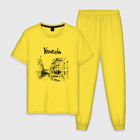 Мужская пижама хлопок с принтом Venezia   Italia в Екатеринбурге, 100% хлопок | брюки и футболка прямого кроя, без карманов, на брюках мягкая резинка на поясе и по низу штанин
 | italy | sky | town | venezia | water | watercolour | акварель | венеция | вода | город | италия | небо