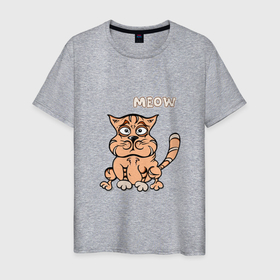 Мужская футболка хлопок с принтом Meow. Котэ. в Екатеринбурге, 100% хлопок | прямой крой, круглый вырез горловины, длина до линии бедер, слегка спущенное плечо. | meow | забавный котик | иллюстрация кота | кот | кот грустный | кот мяу | кот смешной | котейка | котенок | котик | коты | котэ | котята | кошак | кошка | мяу | рисунок кота | смешной кот | смешной котик