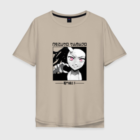 Мужская футболка хлопок Oversize с принтом Незуко Камадо в квадрате с иероглифами в Санкт-Петербурге, 100% хлопок | свободный крой, круглый ворот, “спинка” длиннее передней части | demon slayer | kamado | kimetsu no aiba | nezuko | камадо | клинок | недзуко | незуко | рассекающий демонов