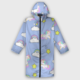 Дождевик унисекс 3D с принтом Единоржки и облака в городе Новоалтайск,  |  | dabbing unicorn | unicorn | детская | единорог радуга | единорожек | звезда | круги | мило | облака | пижама | подарок | прикольные картинки | радуга | радужный единорог | шарики