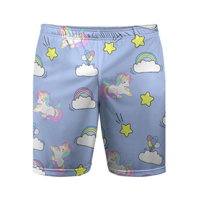 Мужские шорты спортивные с принтом Единоржки и облака ,  |  | dabbing unicorn | unicorn | детская | единорог радуга | единорожек | звезда | круги | мило | облака | пижама | подарок | прикольные картинки | радуга | радужный единорог | шарики
