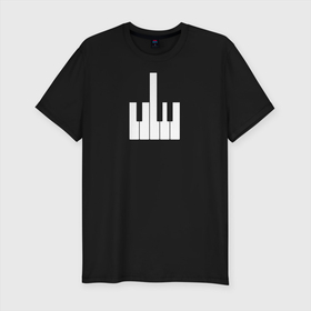 Мужская футболка хлопок Slim с принтом Piano Fuck в Санкт-Петербурге, 92% хлопок, 8% лайкра | приталенный силуэт, круглый вырез ворота, длина до линии бедра, короткий рукав | жест | жесты | клавиатура | клавиши | музыка | музыкант | настроение | пианино | рояль | фортепиано