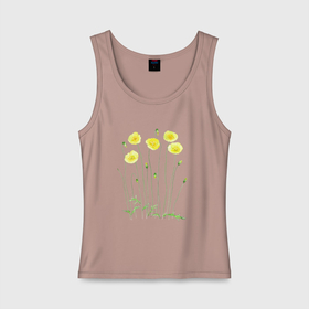 Женская майка хлопок с принтом Эскиз желтые цветы , 95% хлопок, 5% эластан |  | иллюстрация | листья | растения | рисунок | цветы